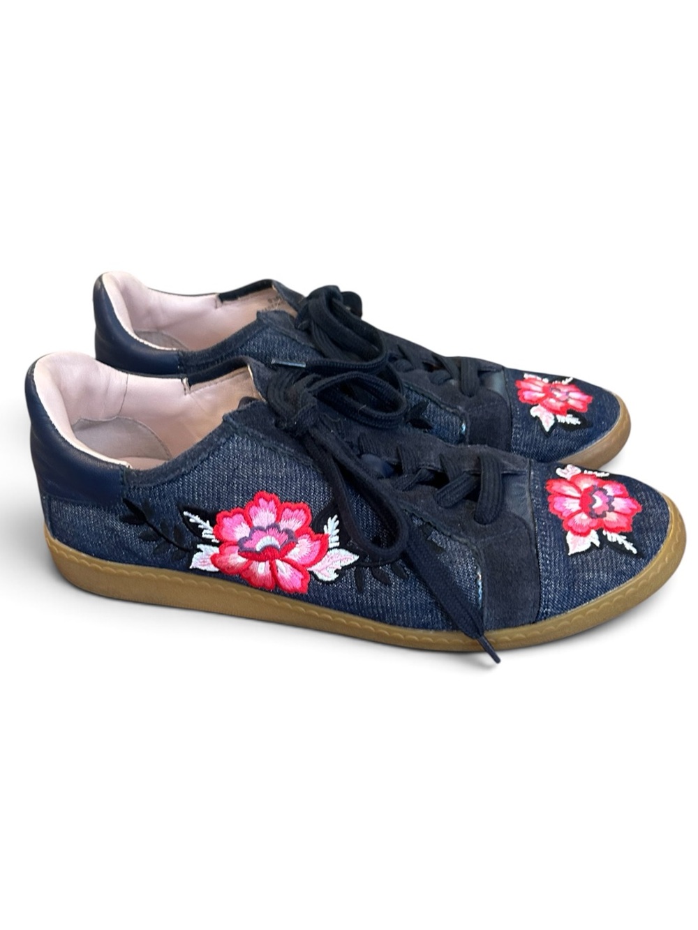 kate spade New York NWOT Navy Denim & Leather Floral Embroidered Sneakers 9.5